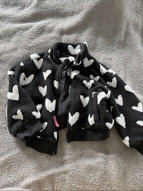 Cat & Jack Black Sherpa Jacket with White Heart Accents